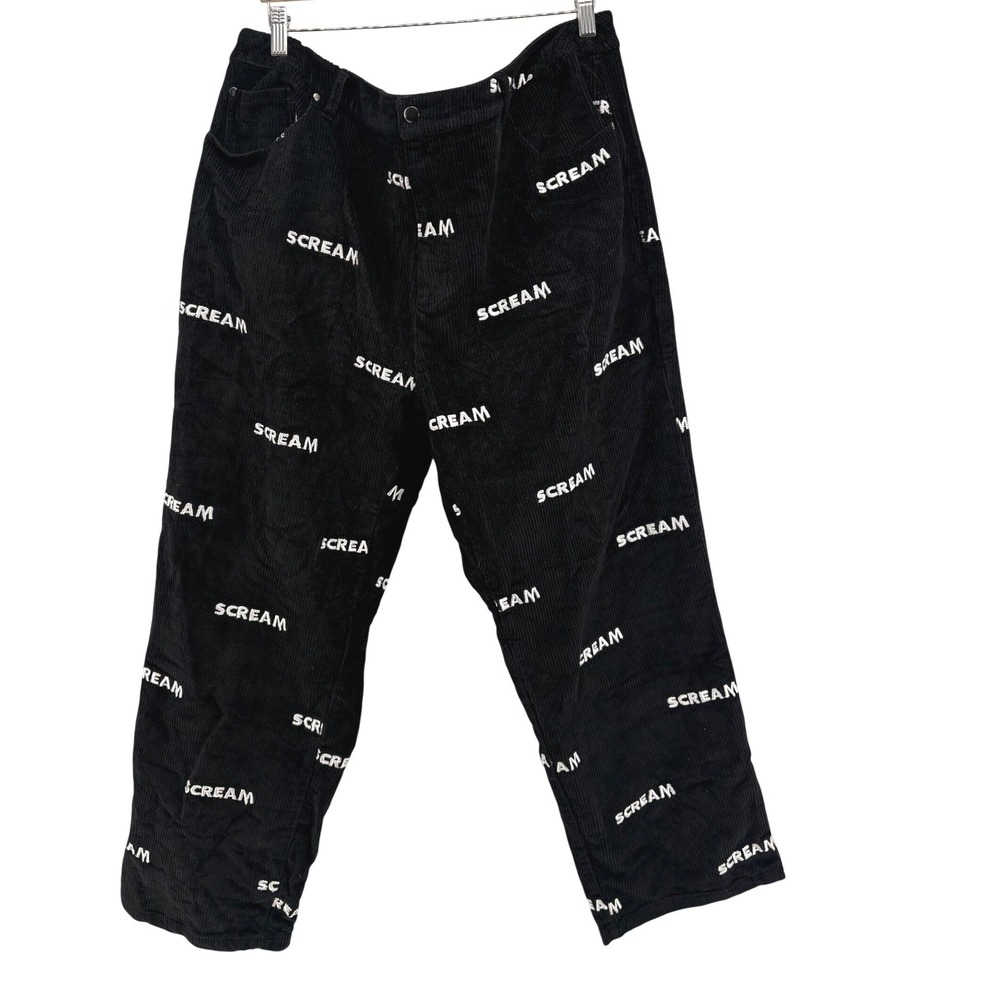 Dumbgood Pants Mens XL Black Scream Corduroy All Over Print Horror Movie Street
